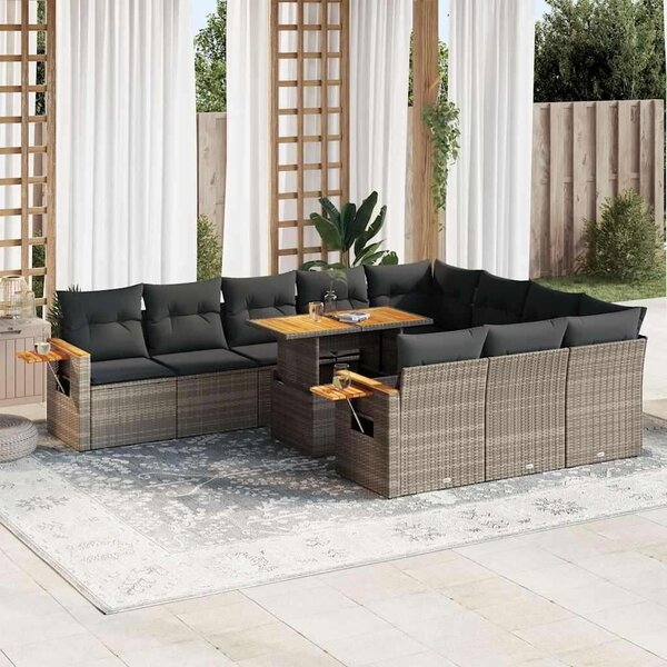 VidaXL Polyrattan Kerti Ülőgarnitúra - 10 részes - Szürke