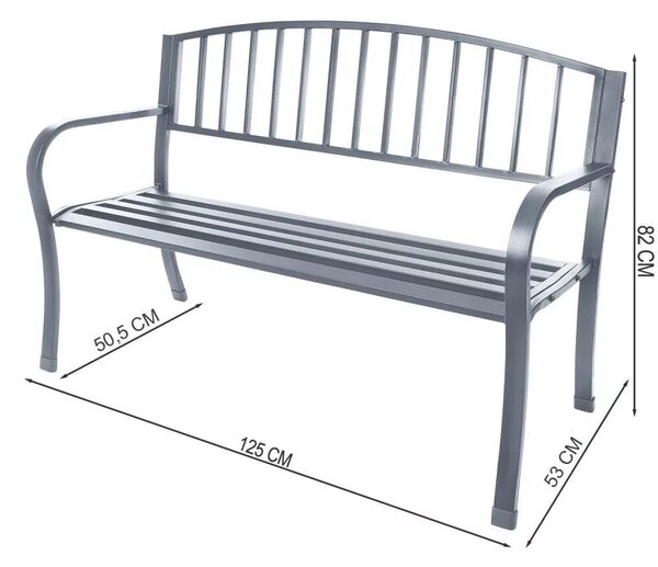 Kerti pad háttámlával, park pad teraszra és erkélyre, fémszerkezet, grafit