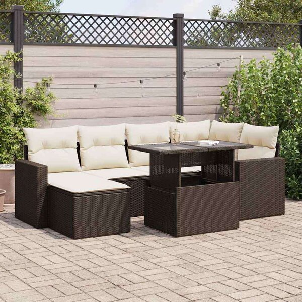 VidaXL 7 részes barna polyrattan kerti ülőgarnitúra párnákkal