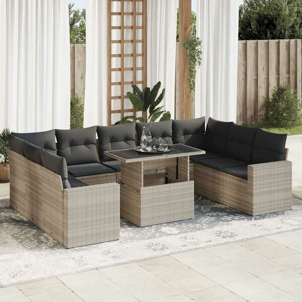 VidaXL Polyrattan Kerti Ülőgarnitúra - 10 részes - Világosszürke