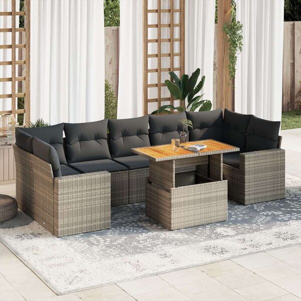 VidaXL Polyrattan Kerti Ülőgarnitúra - 8 részes - Szürke
