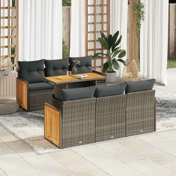 VidaXL Polyrattan Kerti Ülőgarnitúra - 7 részes, Szürke