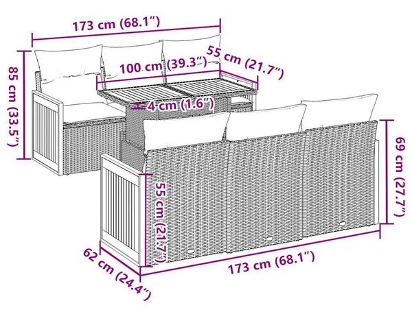 VidaXL Polyrattan Kerti Ülőgarnitúra - 7 részes, Szürke