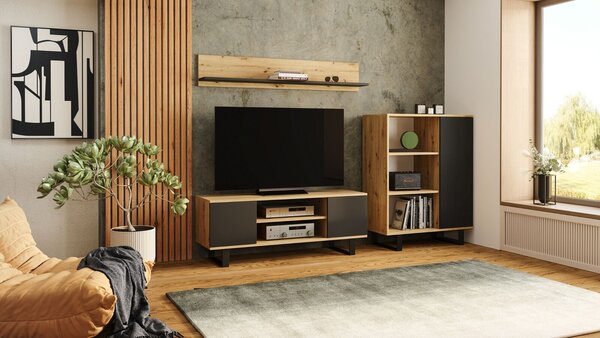 Focus RTV szekrény 135 cm, loft Tölgy artisan Fekete