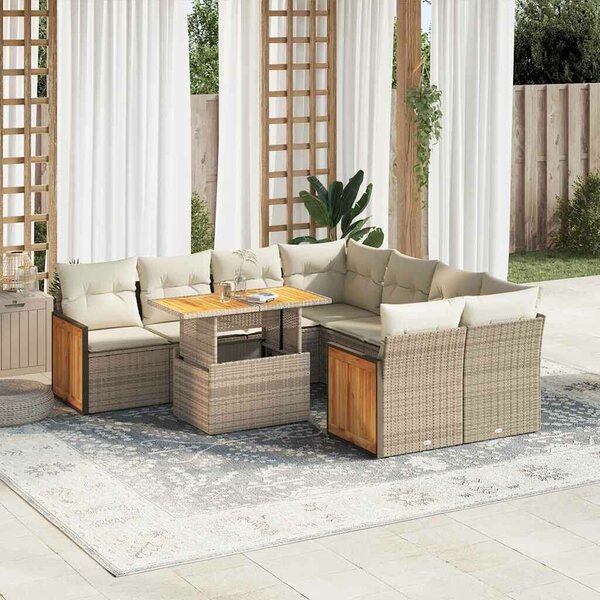 VidaXL Polyrattan Kerti Ülőgarnitúra - 9 részes, Bézs