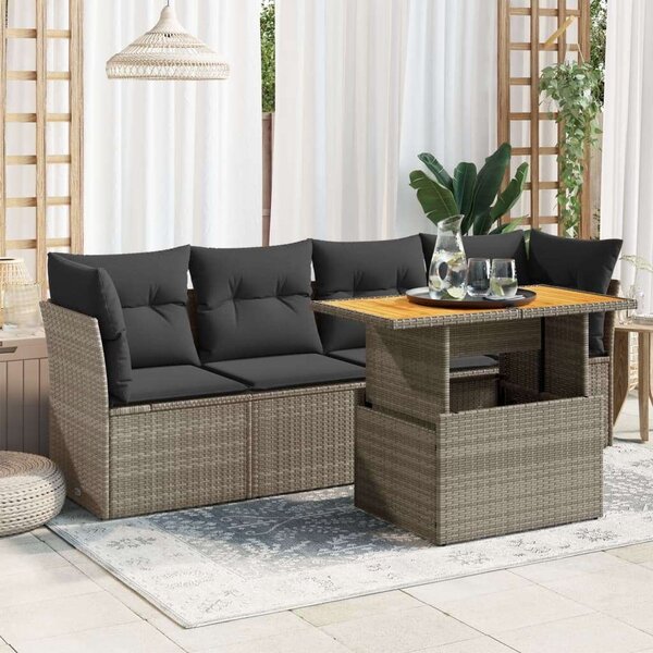 VidaXL 5 részes szürke polyrattan kerti ülőgarnitúra