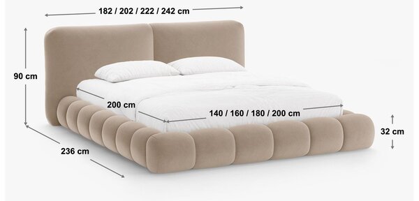 Világosbarna kárpitozott ágyneműtartós franciaágy ágyráccsal 200x200 cm Solange – Micadoni