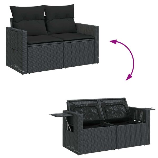 VidaXL Polyrattan Kerti Ülőgarnitúra - 7 részes - Fekete