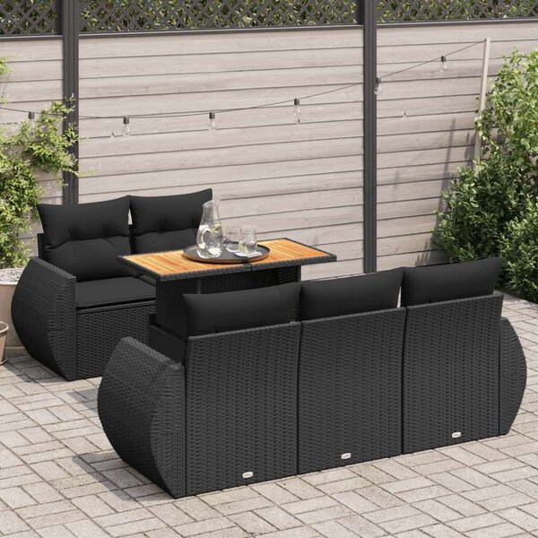 VidaXL Polyrattan Kerti Ülőgarnitúra - 6 részes - Fekete