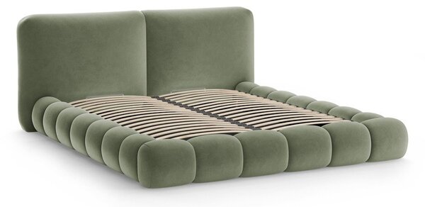 Zöld kárpitozott ágyneműtartós franciaágy ágyráccsal 200x200 cm Solange – Micadoni