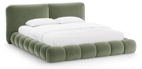 Zöld kárpitozott ágyneműtartós franciaágy ágyráccsal 200x200 cm Solange – Micadoni