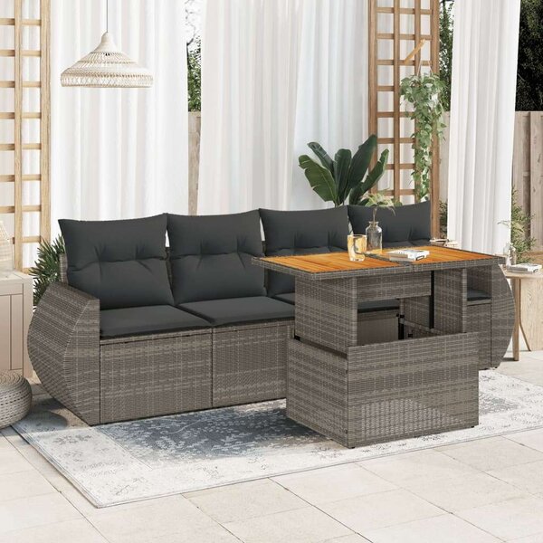 VidaXL Polyrattan Kerti Ülőgarnitúra - 5 részes - Szürke
