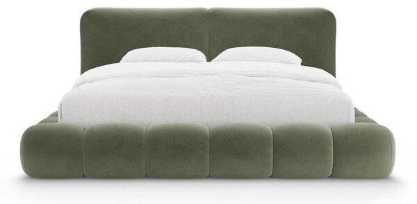 Zöld kárpitozott ágyneműtartós franciaágy ágyráccsal 200x200 cm Solange – Micadoni