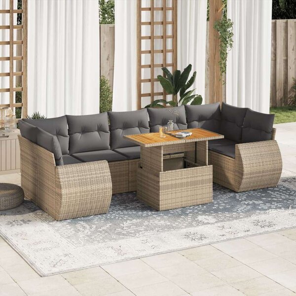 VidaXL Polyrattan Kerti Ülőgarnitúra - 8 részes - Bézs