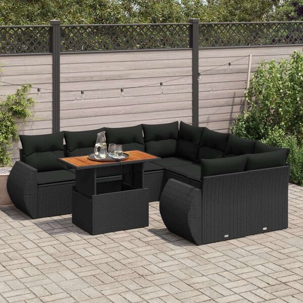 VidaXL Polyrattan Kerti Ülőgarnitúra - 9 részes - Fekete