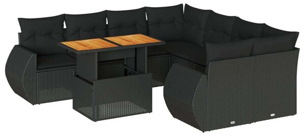 VidaXL Polyrattan Kerti Ülőgarnitúra - 9 részes - Fekete