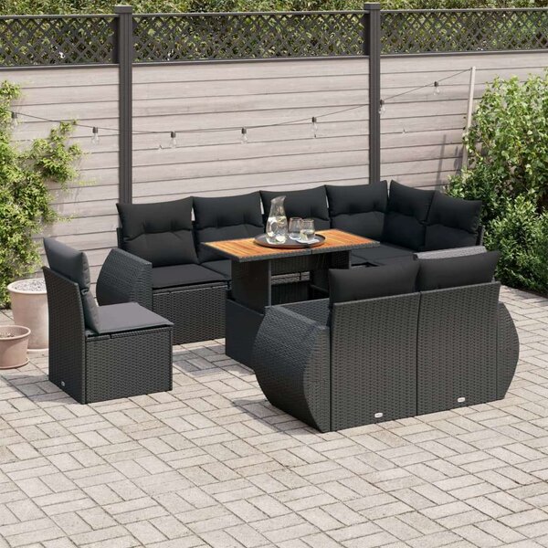 VidaXL Polyrattan Kerti Ülőgarnitúra - 9 részes - Fekete