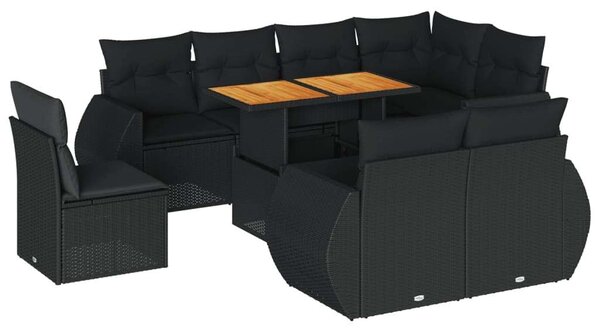 VidaXL Polyrattan Kerti Ülőgarnitúra - 9 részes - Fekete