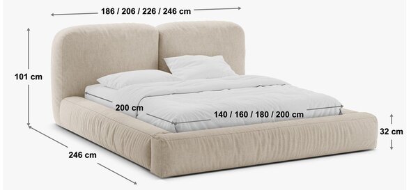 Bézs kárpitozott ágyneműtartós franciaágy ágyráccsal 200x200 cm Martina – Micadoni