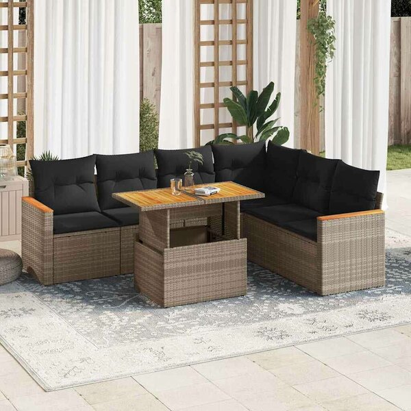 VidaXL 7 részes Polyrattan Kerti Ülőgarnitúra - Szürke