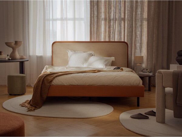 Szürkésbézs kárpitozott franciaágy ágyráccsal 180x200 cm Aveline – Micadoni