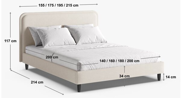 Szürkésbézs kárpitozott franciaágy ágyráccsal 180x200 cm Aveline – Micadoni