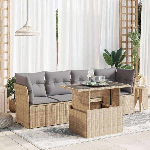 VidaXL Polyrattan Kerti Ülőgarnitúra - 5 részes - Bézs