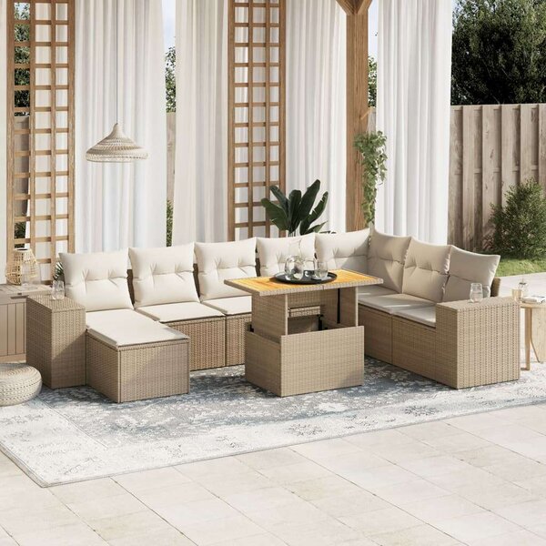 VidaXL Polyrattan Kerti Ülőgarnitúra - 9 részes - Bézs