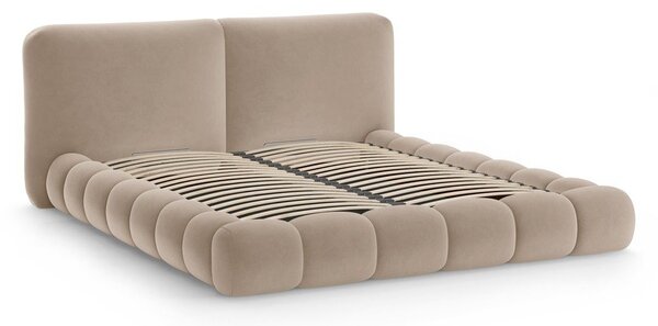 Világosbarna kárpitozott ágyneműtartós franciaágy ágyráccsal 200x200 cm Solange – Micadoni