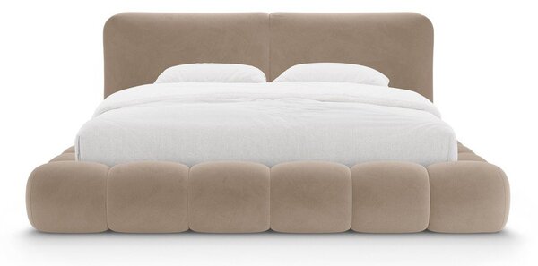 Világosbarna kárpitozott ágyneműtartós franciaágy ágyráccsal 200x200 cm Solange – Micadoni