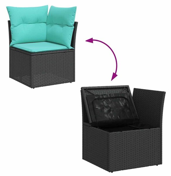 VidaXL 5 részes fekete polyrattan kerti kanapészett párnákkal