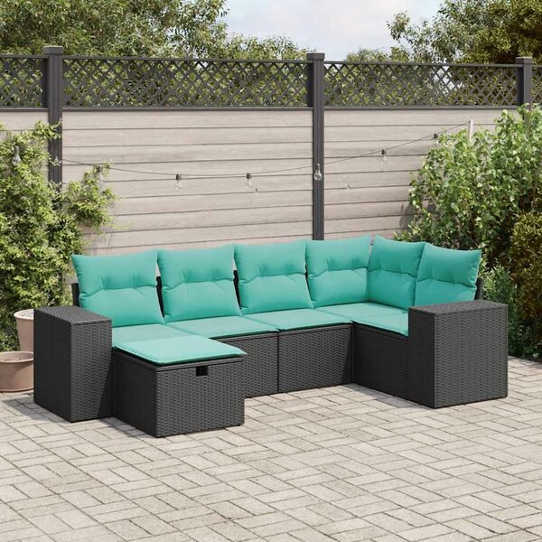 VidaXL 6 részes fekete polyrattan kerti ülőgarnitúra párnákkal