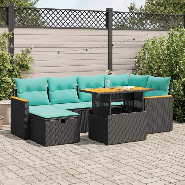 VidaXL 7 részes barna polyrattan akácfa kerti ülőgarnitúra párnákkal