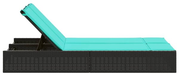 VidaXL fekete polyrattan kétszemélyes napozóágy párnákkal