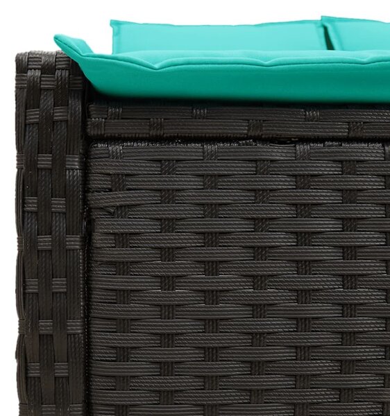 VidaXL fekete polyrattan kétszemélyes napozóágy párnákkal
