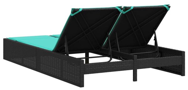 VidaXL fekete polyrattan kétszemélyes napozóágy párnákkal