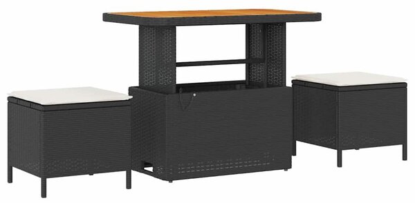 VidaXL Kerti Kanapé Szett párnával tárolóval 9 pcs Fekete Poli rattan