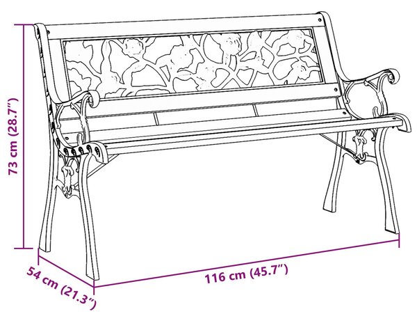 VidaXL Kerti pad rózsás háttámlával 116 cm Fa
