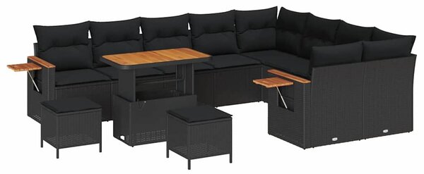 VidaXL Kerti Kanapé Szett párnával 13 pcs Fekete polirattan