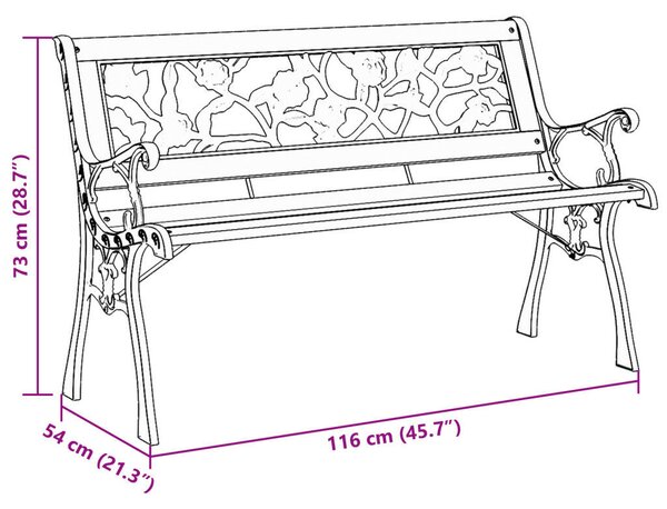 VidaXL Kerti pad rózsás háttámlával 116 cm Fa