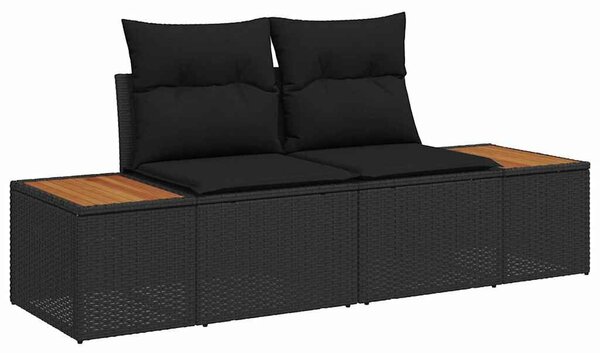 VidaXL Kerti Kanapé Szett párnával tárolóval 11 pcs Fekete Poli rattan