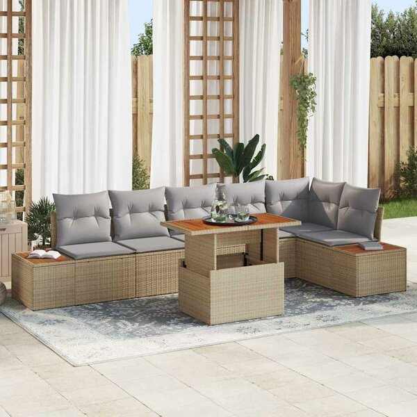 VidaXL Kerti Kanapé Szett tárolóval 7 pcs Bézs Poli rattan
