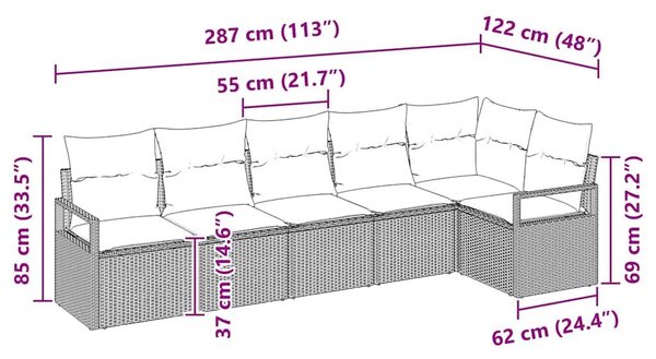 VidaXL Kerti Kanapé Szett 6 pcs Bézs Poli rattan