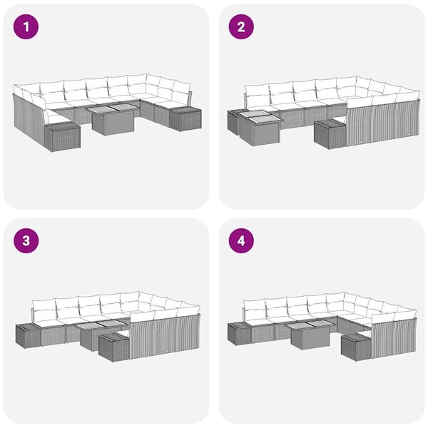 VidaXL Kerti Kanapé Szett tárolóval 11 pcs Szürke Poli rattan