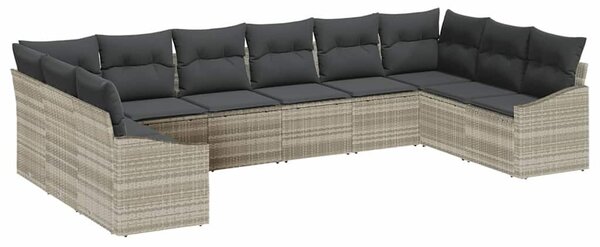 VidaXL Kerti Kanapé Szett tárolóval 10 pcs Világosszürke polirattan