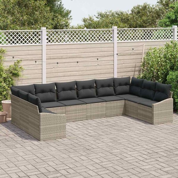 VidaXL Kerti Kanapé Szett tárolóval 10 pcs Világosszürke polirattan