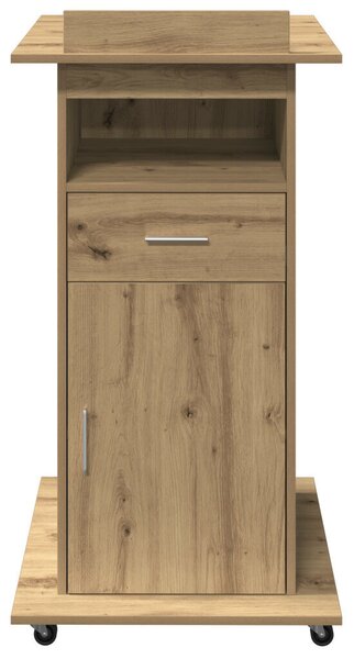 VidaXL Pódium fiókkal kerékkel kézműves tölgy 55 x 55 x 107 cm Faanyag