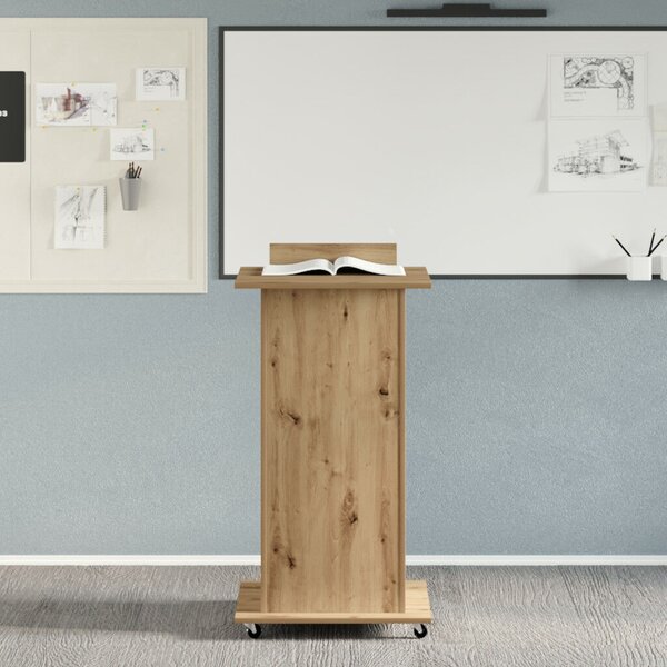 VidaXL Pódium fiókkal kerékkel kézműves tölgy 55 x 55 x 107 cm Faanyag