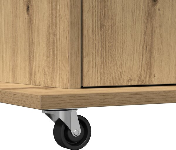 VidaXL Pódium fiókkal kerékkel kézműves tölgy 55 x 55 x 107 cm Faanyag
