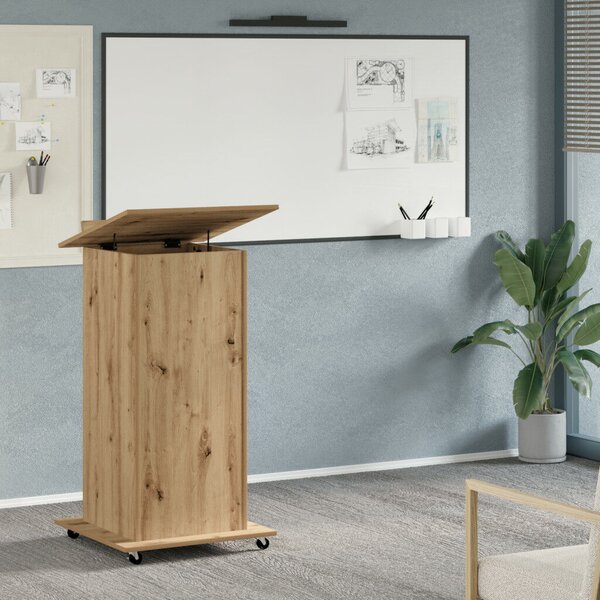VidaXL Pódium fiókkal kerékkel kézműves tölgy 55 x 55 x 107 cm Faanyag